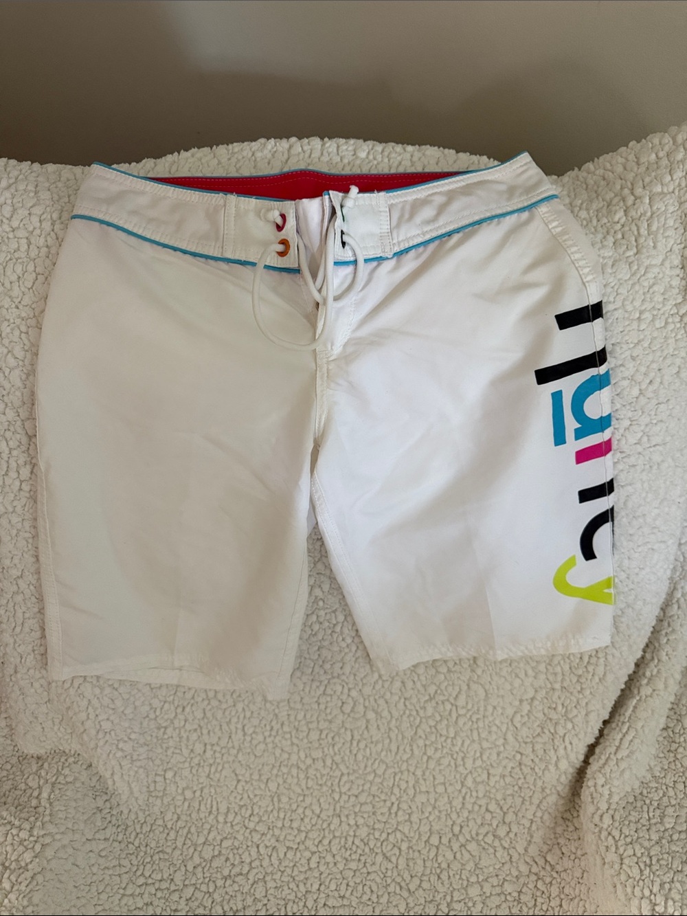 Hurley White Board Shorts with Multicolor Logo Accent